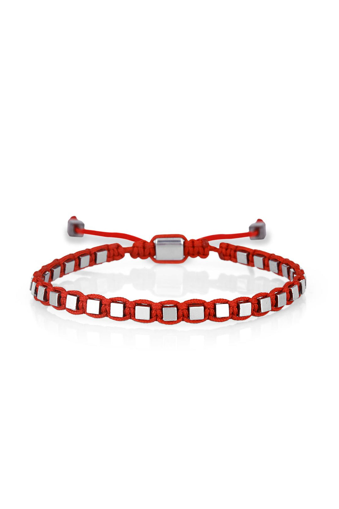 NVM NOON Square Shaped Hematite Stone Red Color Handmade Adjustable Macrame Men's Bracelet NN1423 - Sydney