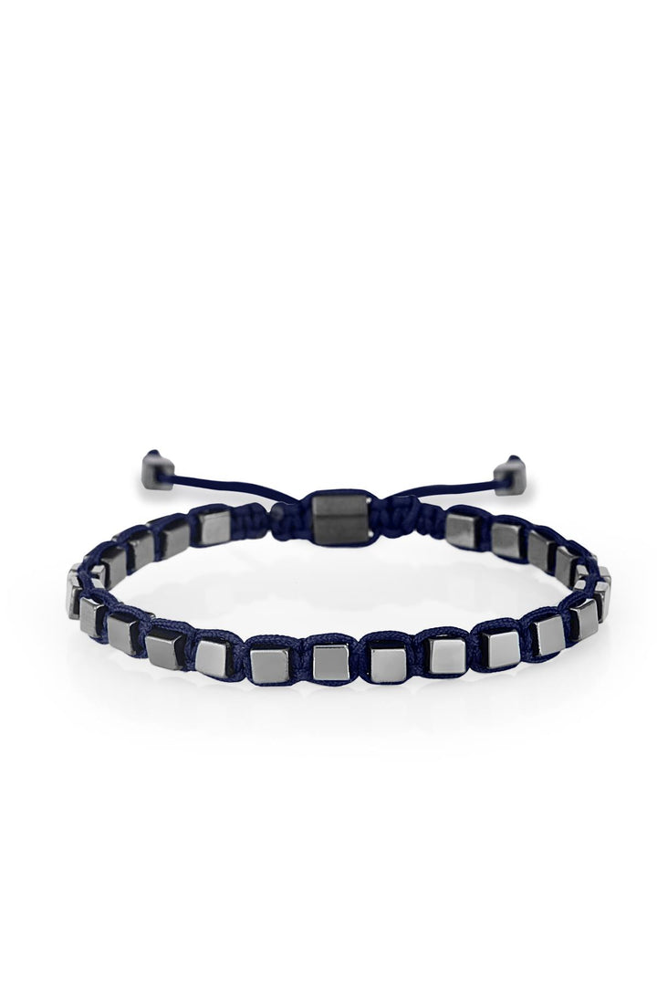 NVM NOON Square Shaped Hematite Stone Navy Blue Handmade Adjustable Macrame Men's Bracelet NN1406 - Novohrad-Volynskyi