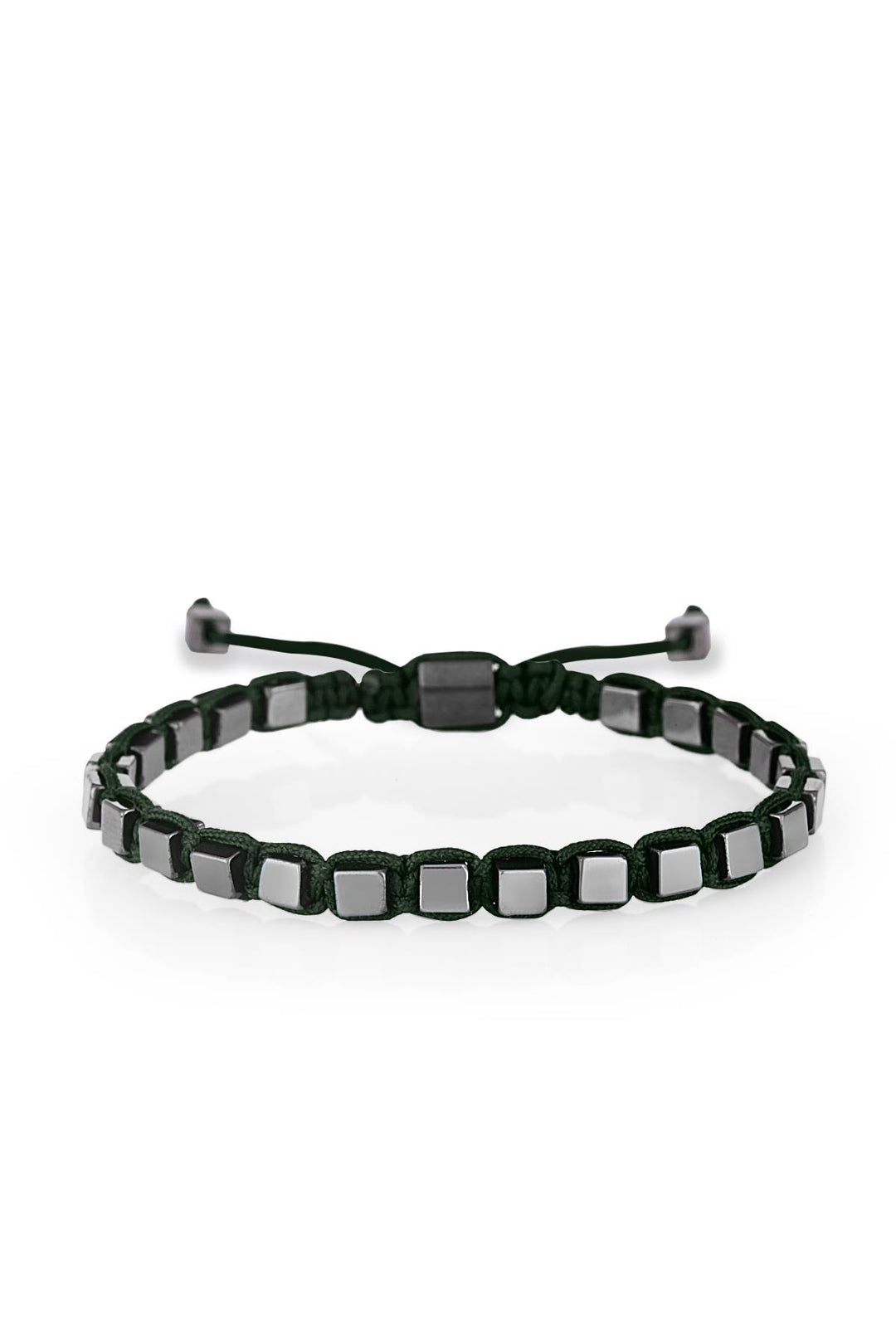 NVM NOON Square Shaped Hematite Stone Green Color Handmade Adjustable Macrame Men's Bracelet NN1408 - Abbotsford