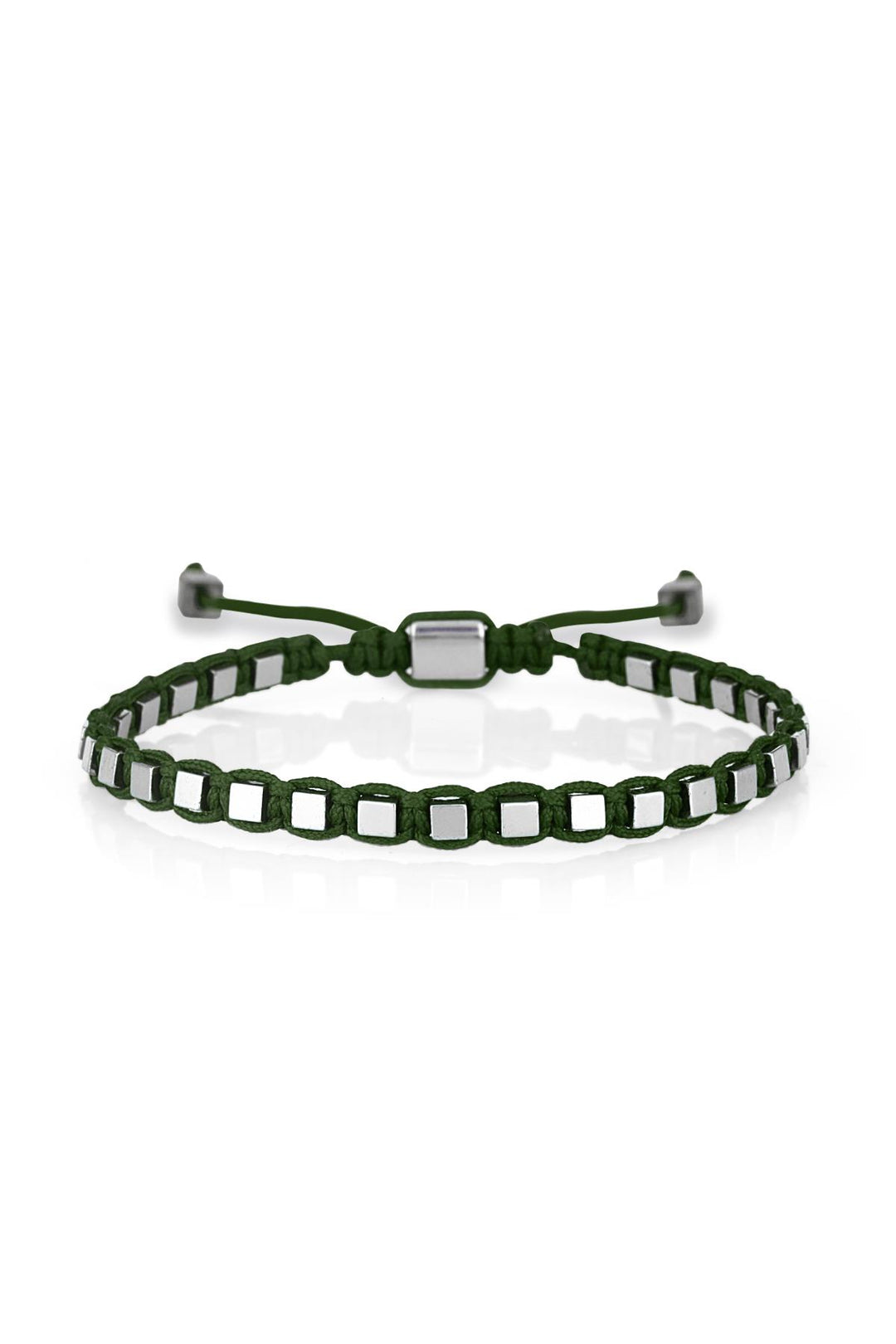 NVM NOON Square Shaped Hematite Stone Green Color Handmade Adjustable Macrame Men's Bracelet NN1425 - Bradford