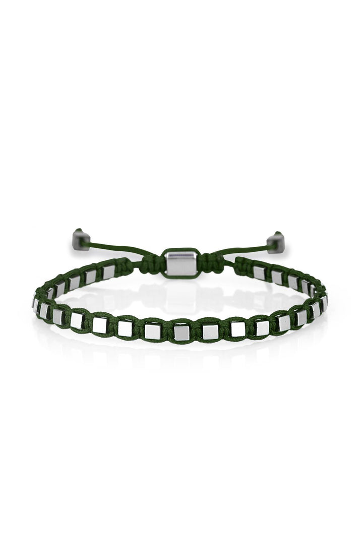NVM NOON Square Shaped Hematite Stone Green Color Handmade Adjustable Macrame Men's Bracelet NN1425 - Bradford