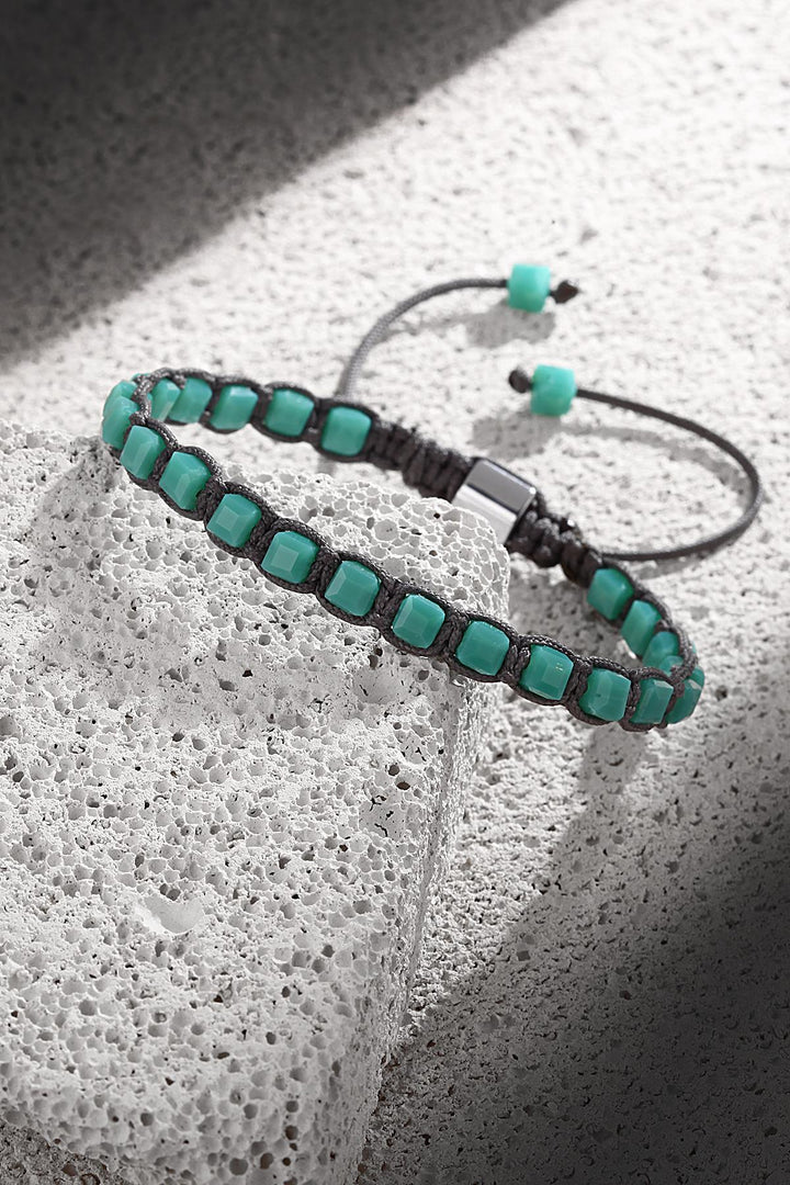 NVM NOON Cube Cut Crystal Stone Turquoise Color Adjustable Macrame Men's Bracelet NN1453 - Timmins