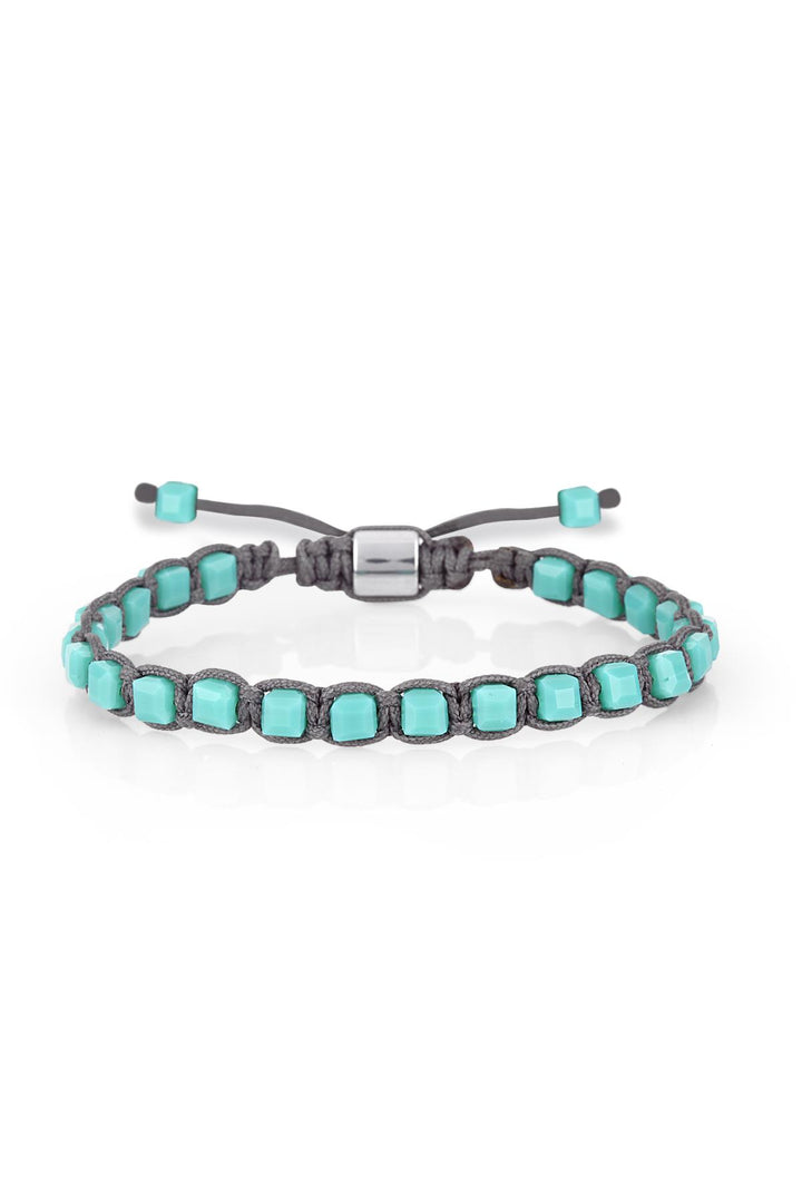 NVM NOON Cube Cut Crystal Stone Turquoise Color Adjustable Macrame Men's Bracelet NN1453 - Timmins