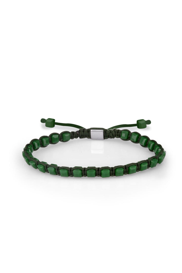 NVM NOON Cube Cut Crystal Stone Green Color Adjustable Macrame Men's Bracelet NN1458 - Frosinone