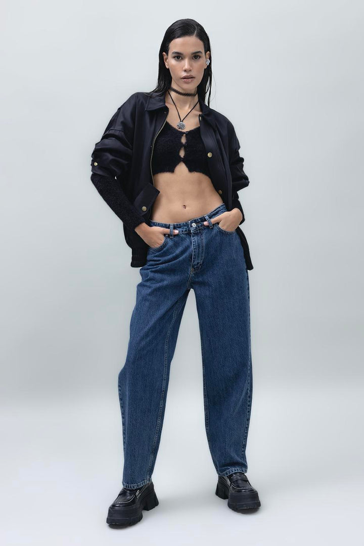 BSL Women Normal Waist Straight Leg Denim Pants - Canicattì
