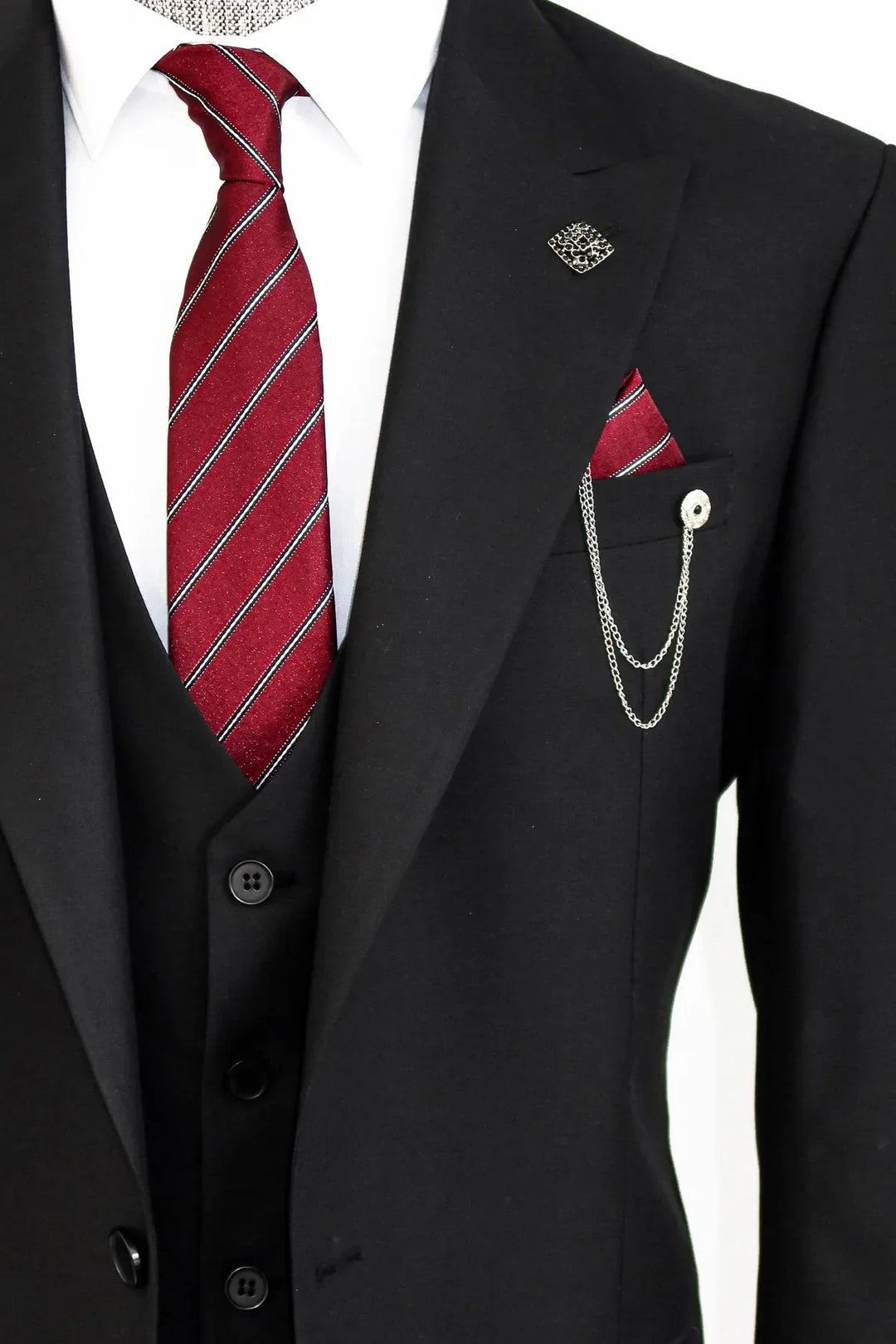 WSS Notch Lapel Slim Fit Single Button Black Suit  - Cascais