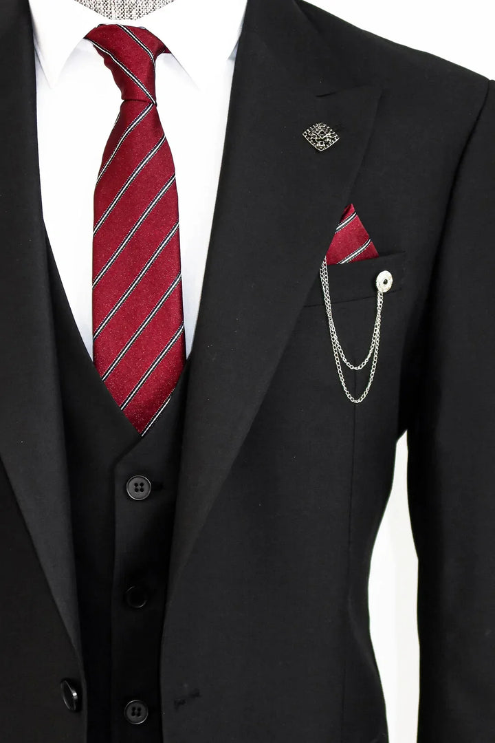 WSS Notch Lapel Slim Fit Single Button Black Suit  - Cascais