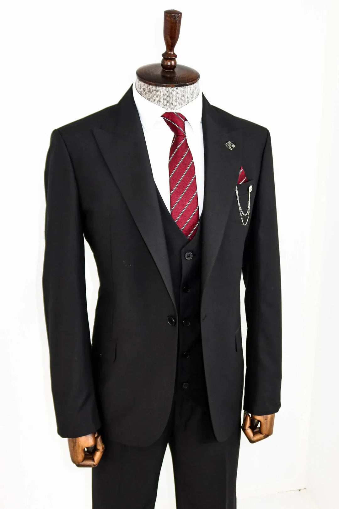 WSS Notch Lapel Slim Fit Single Button Black Suit  - Cascais