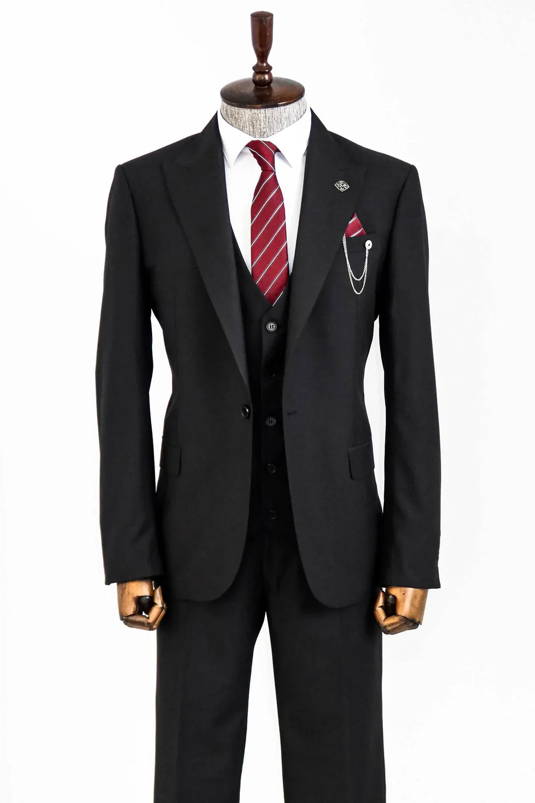 WSS Notch Lapel Slim Fit Single Button Black Suit  - Cascais