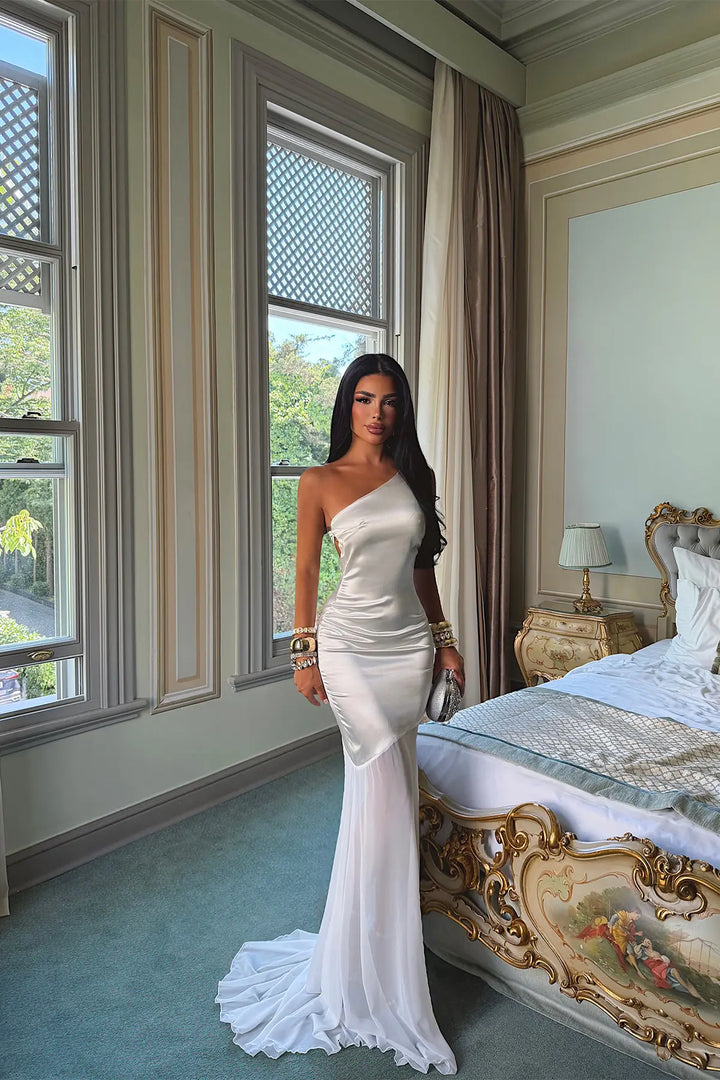 EYY Women Off-White Satin Midi Dress - Beckenham