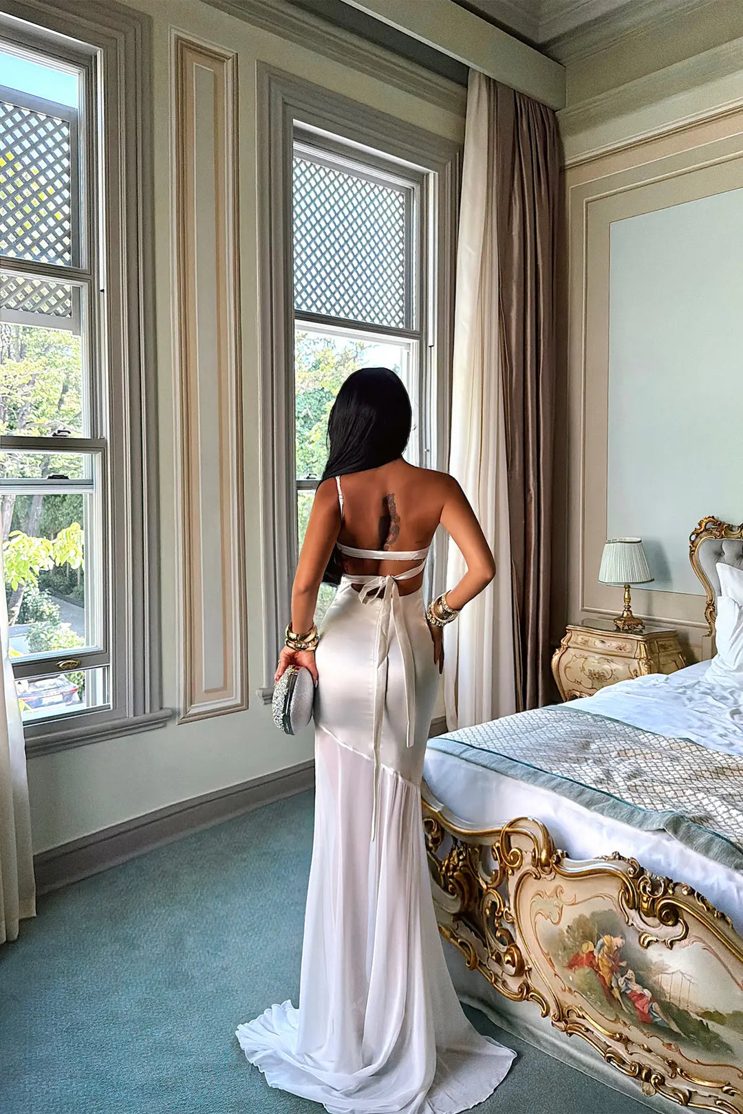 EYY Women Off-White Satin Midi Dress - Beckenham