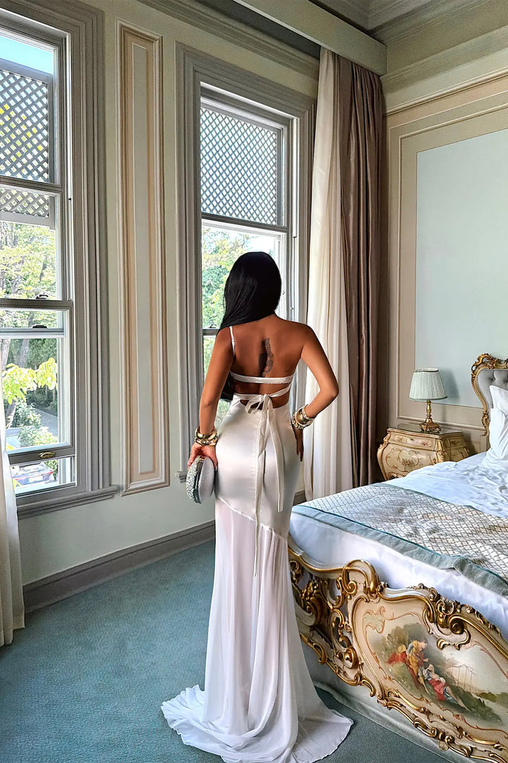 EYY Women Off-White Satin Midi Dress - Beckenham
