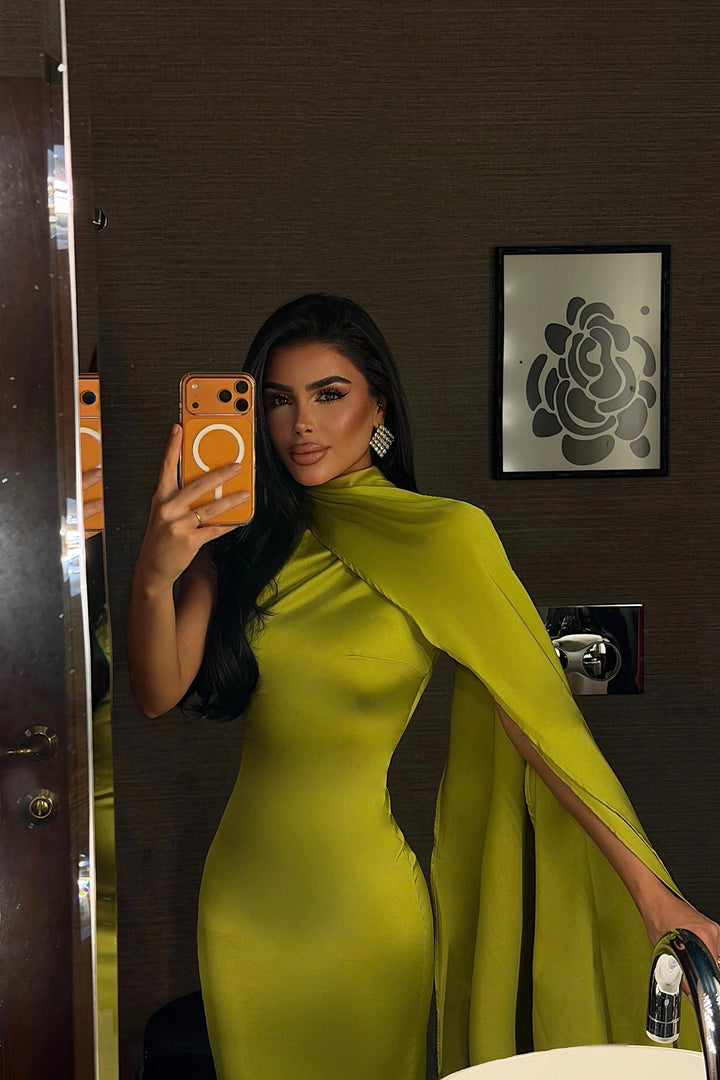EYY Women Olive Green Belt Detail Long Dress - Lorain