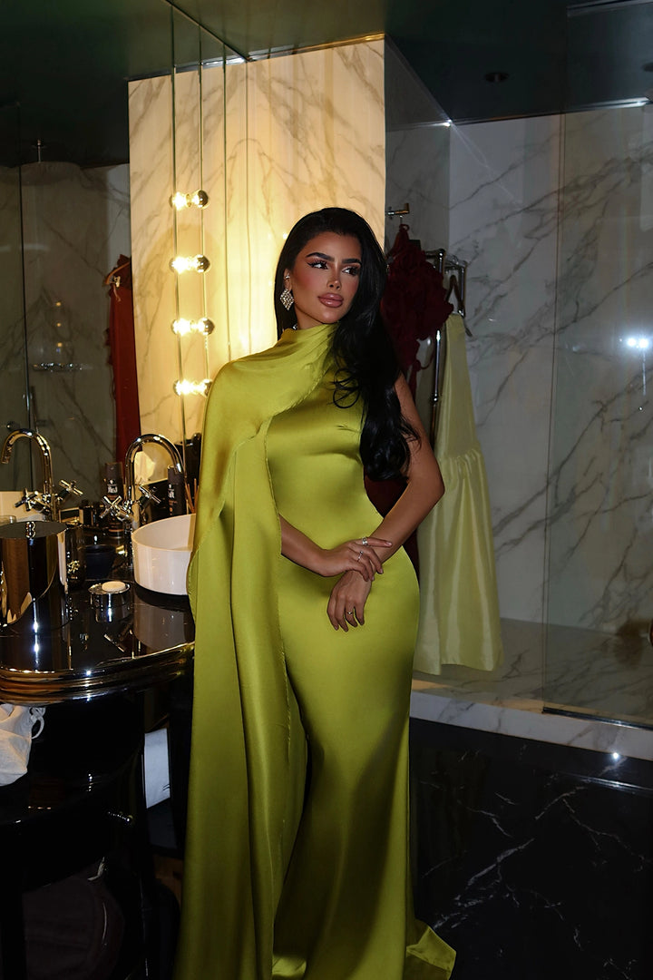 EYY Women Olive Green Belt Detail Long Dress - Lorain