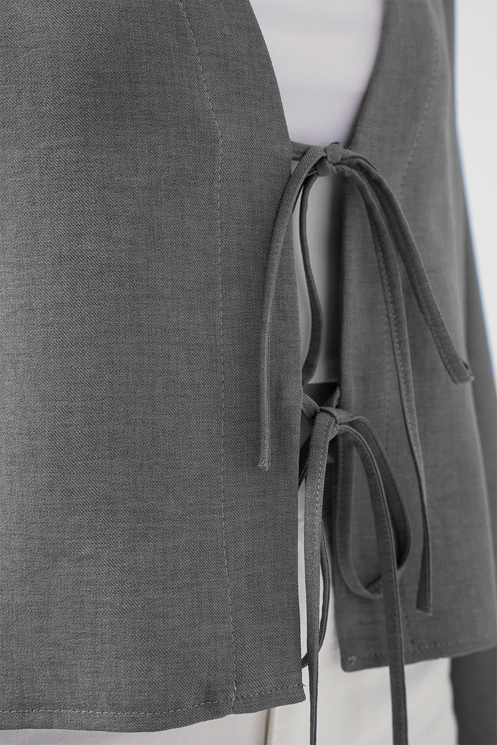 BGD Women Front Tied Linen Kimono 960 - Gray - Marion
