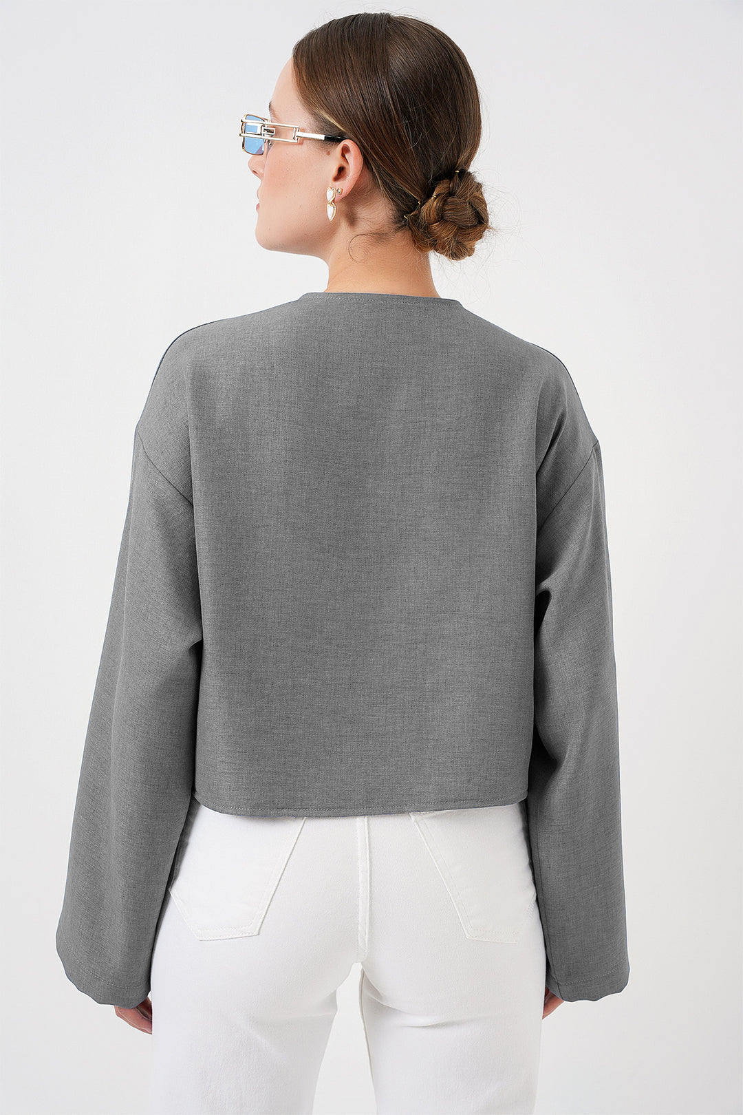 BGD Women Front Tied Linen Kimono 960 - Gray - Marion