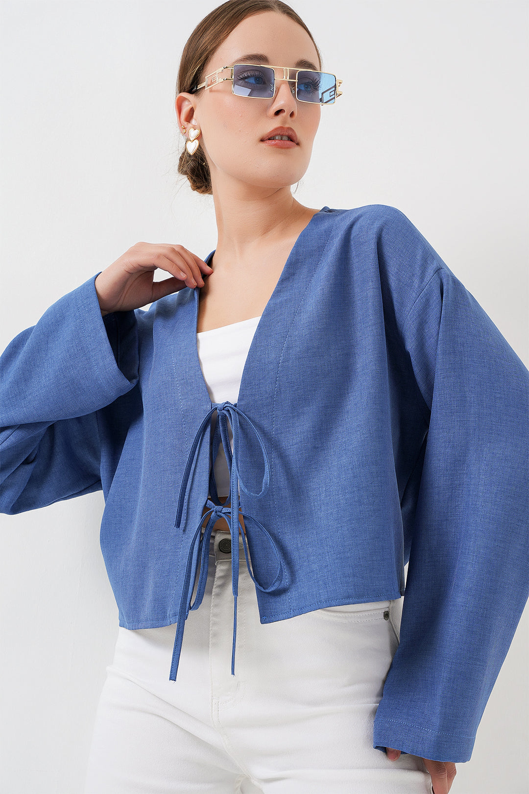 BGD Women Tie-Front Linen Kimono 960 - Indigo - Vannes