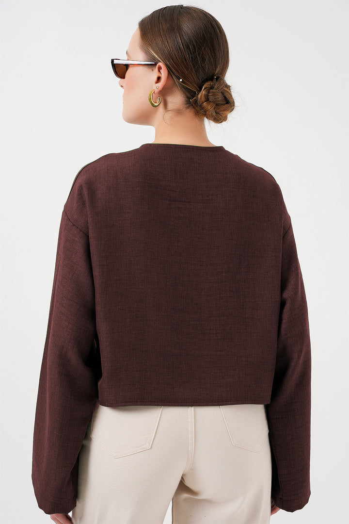 BGD Women Front Tied Linen Kimono 960 - Brown - Aurora