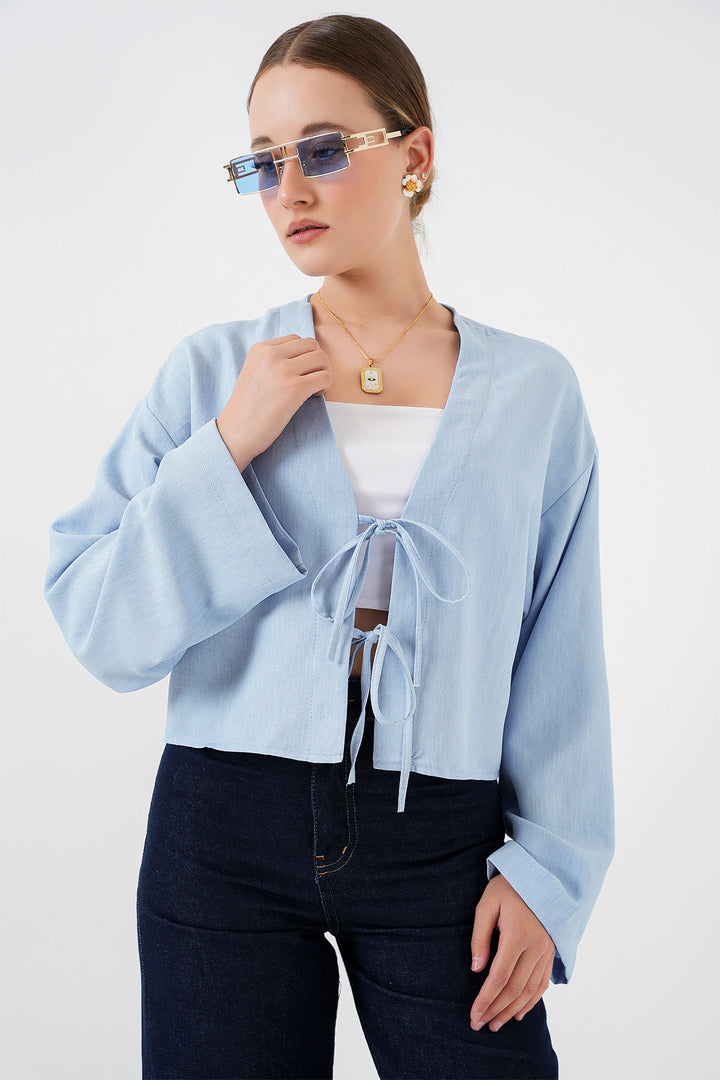 BGD Women Tied Front Linen Kimono 960 - Blue - Rockhampton