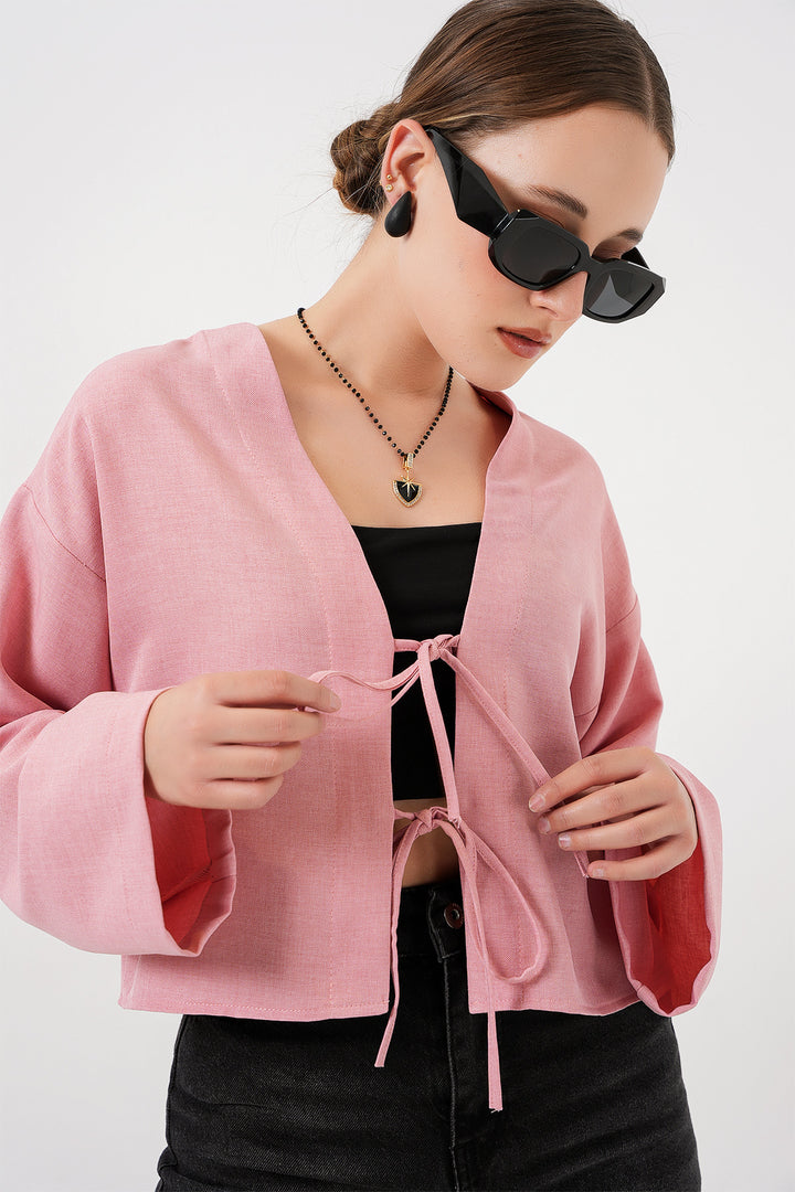 BGD Women Front Tied Linen Kimono 960 - Powder - University Place