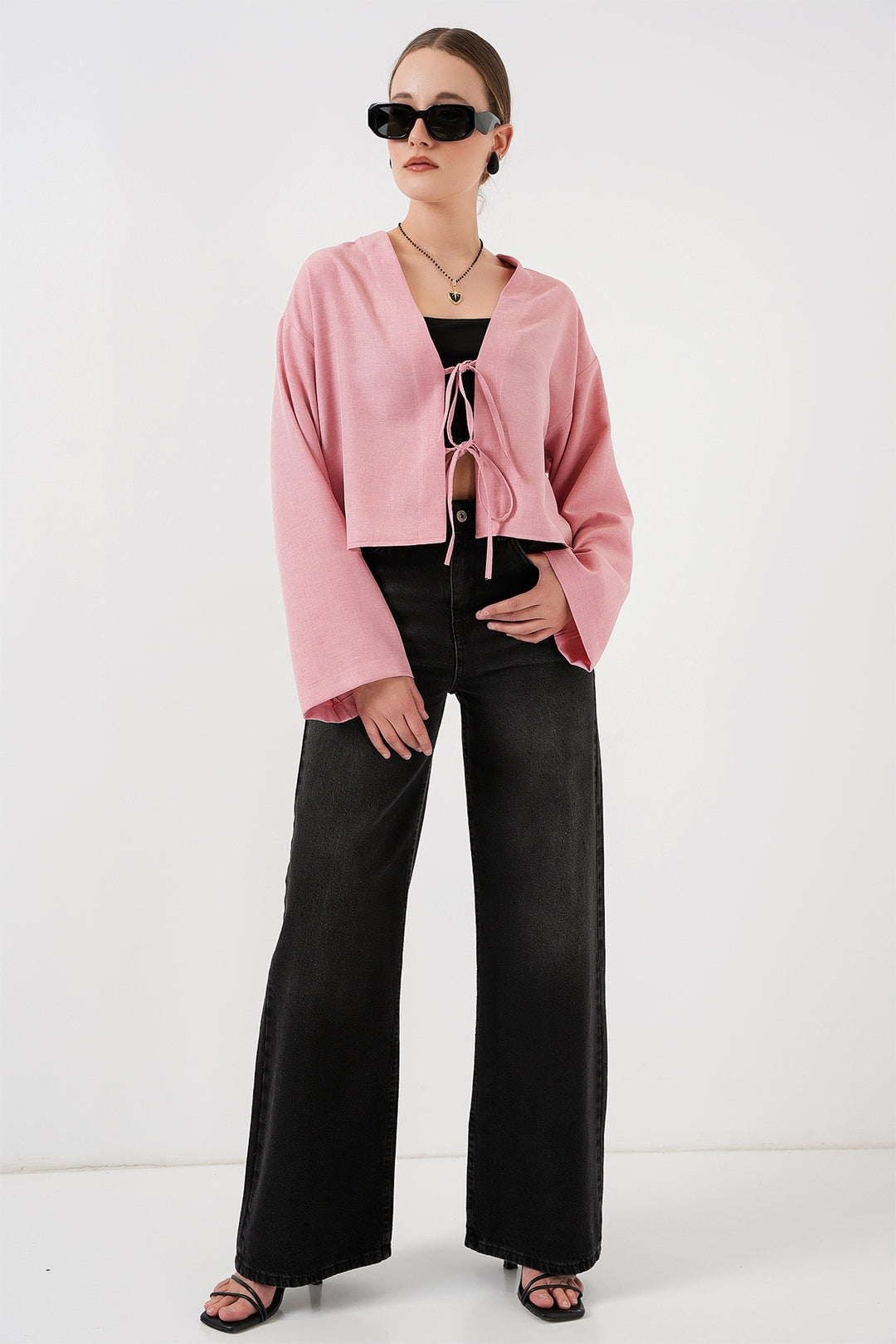 BGD Women Front Tied Linen Kimono 960 - Powder - University Place