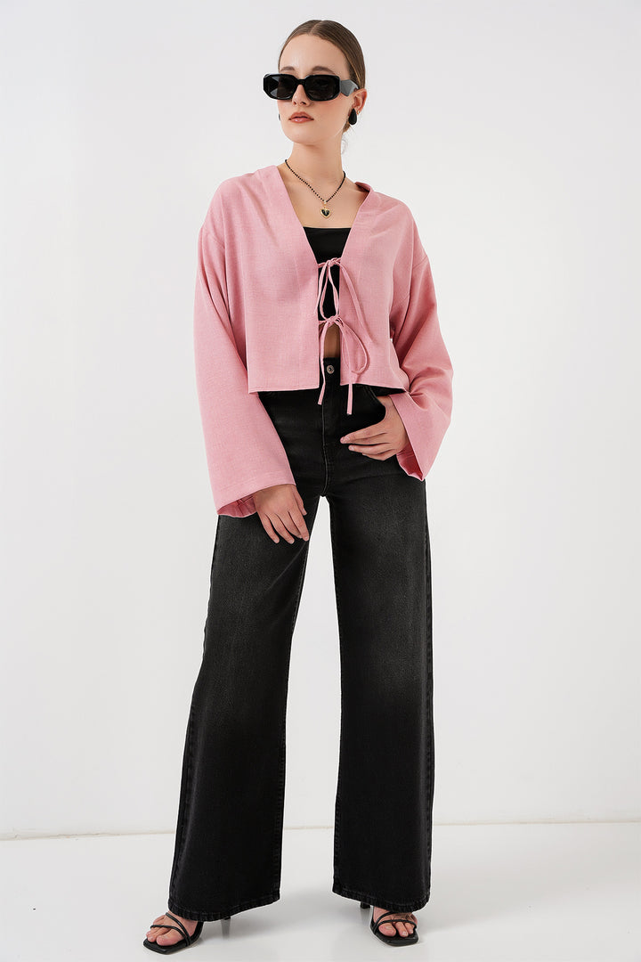 BGD Women Front Tied Linen Kimono 960 - Powder - University Place