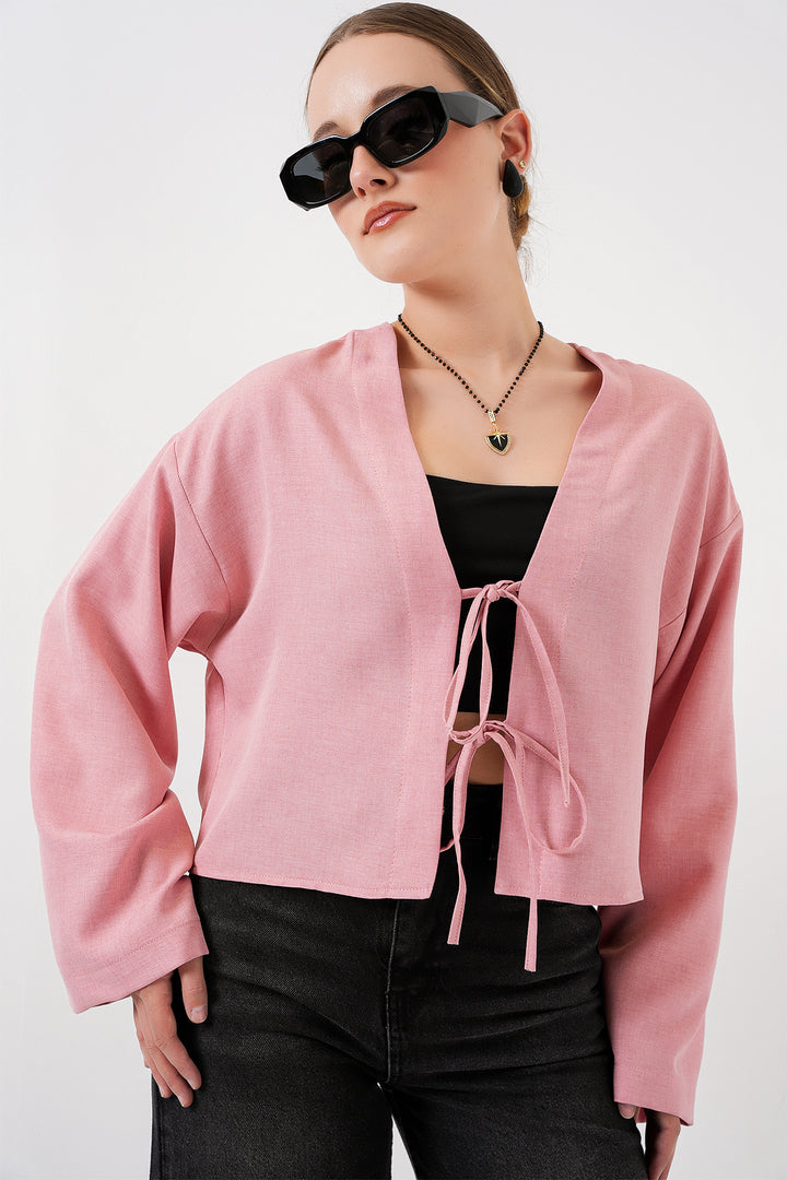 BGD Women Front Tied Linen Kimono 960 - Powder - University Place