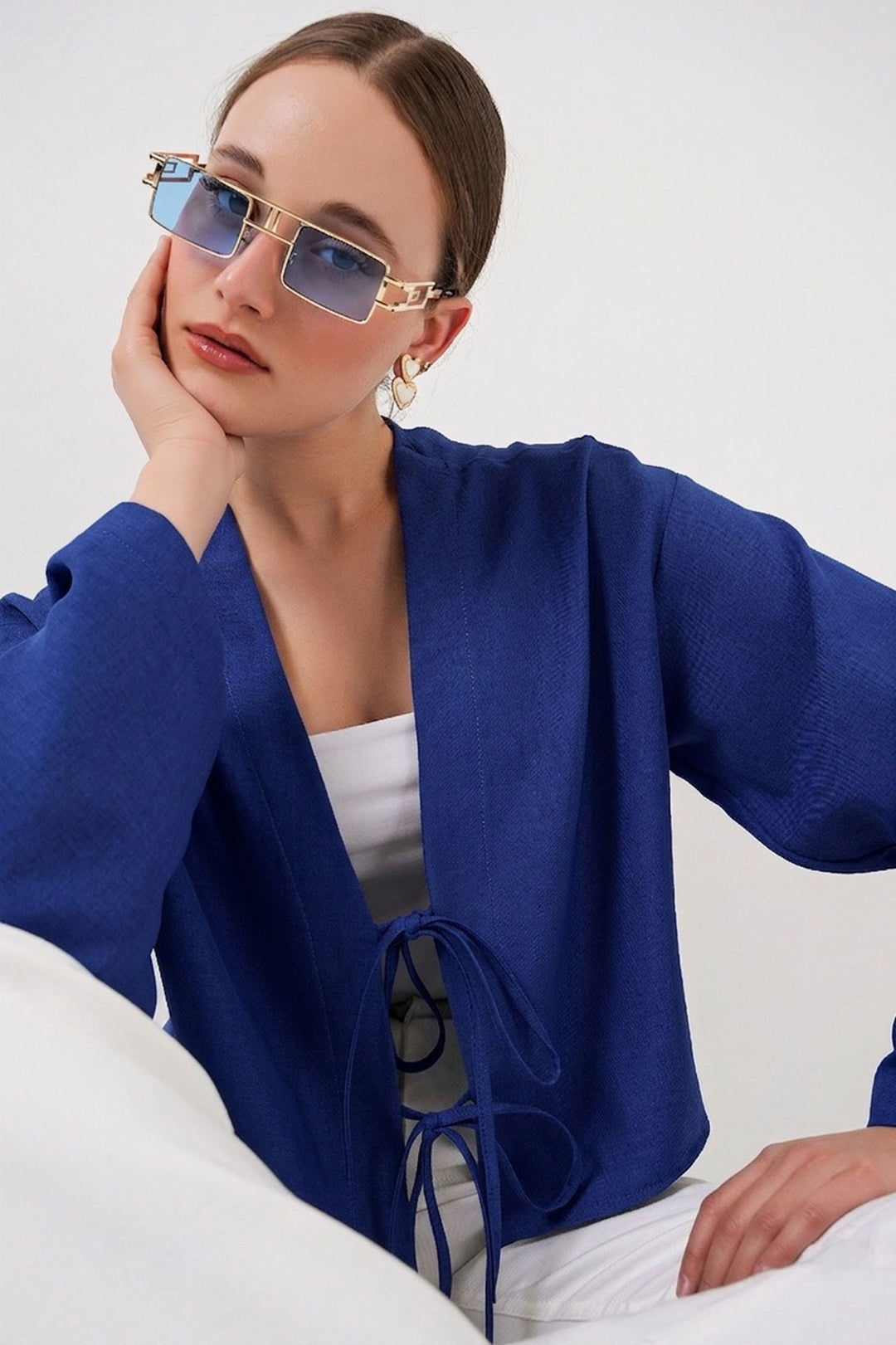 BGD Women Önü Bağlamalı Keten Kimono 960 - Saks - Calais