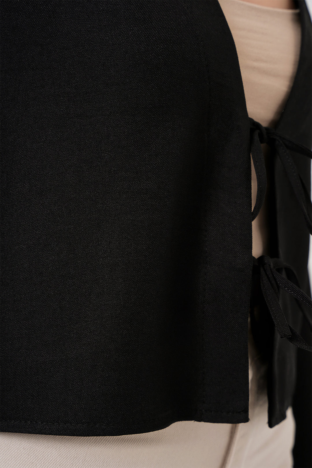BGD Women Front Tied Linen Kimono 960 - Black - Cuenca