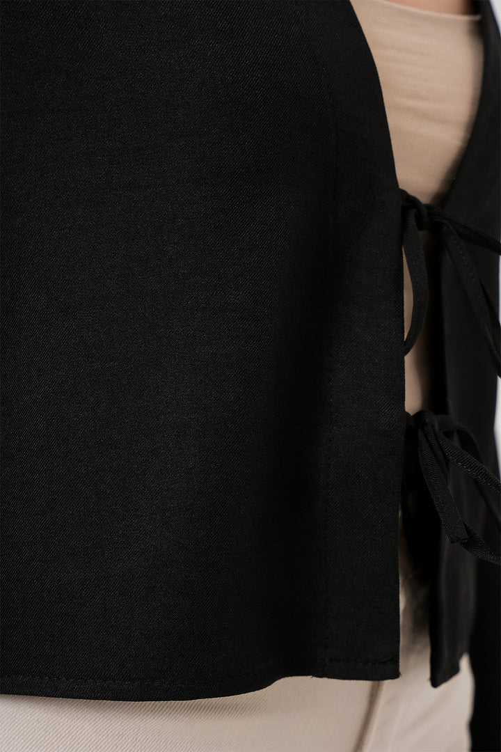 BGD Women Front Tied Linen Kimono 960 - Black - Cuenca
