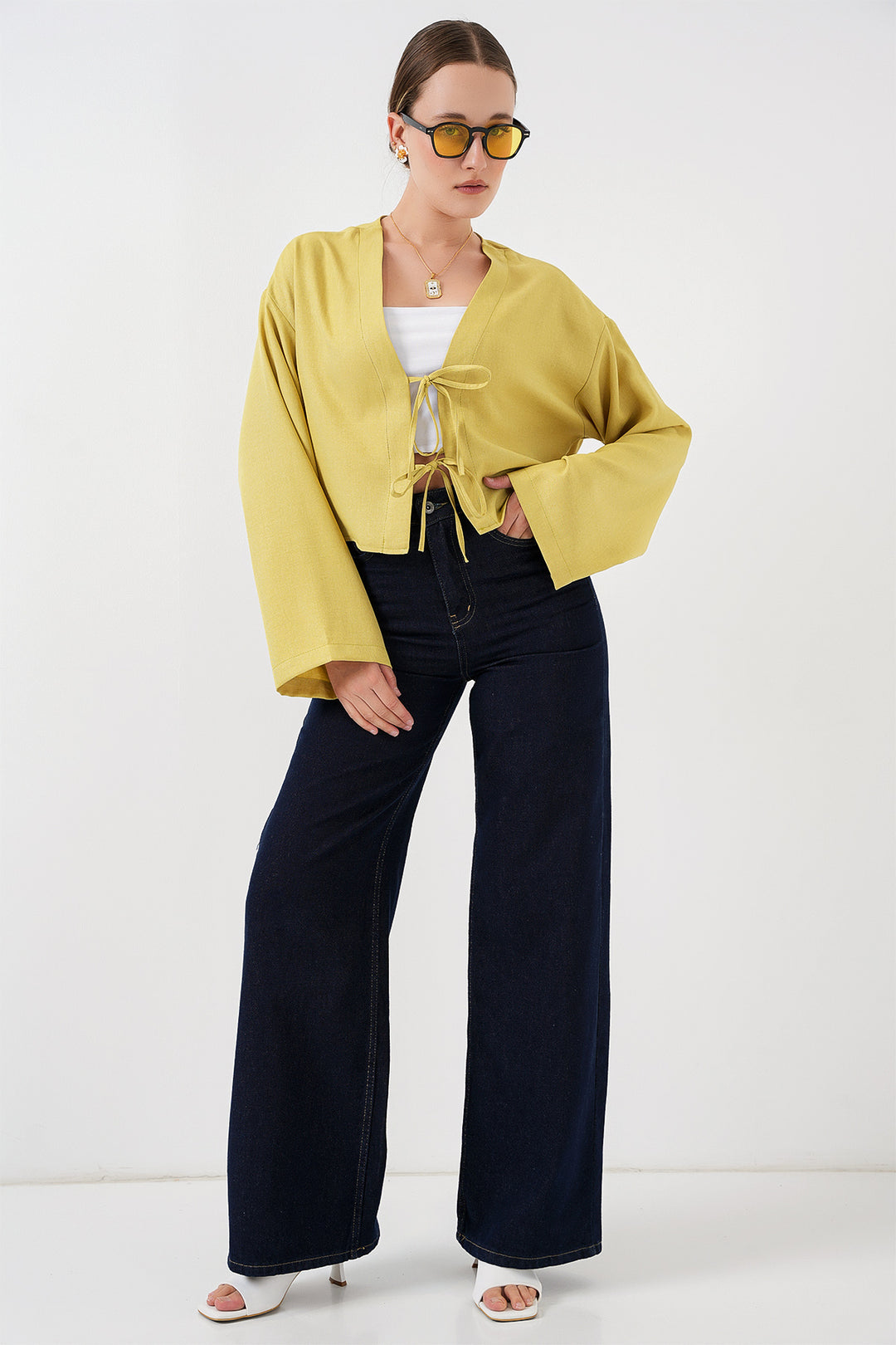 BGD Women Tied Front Linen Kimono 960 - Oil Green - Cupertino