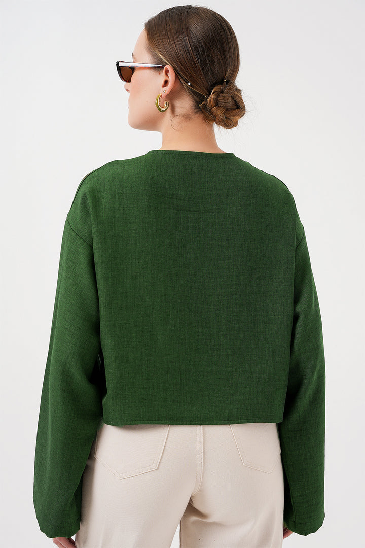 BGD Women Tied Front Linen Kimono 960 - Emerald Green - Fuquay-Varina