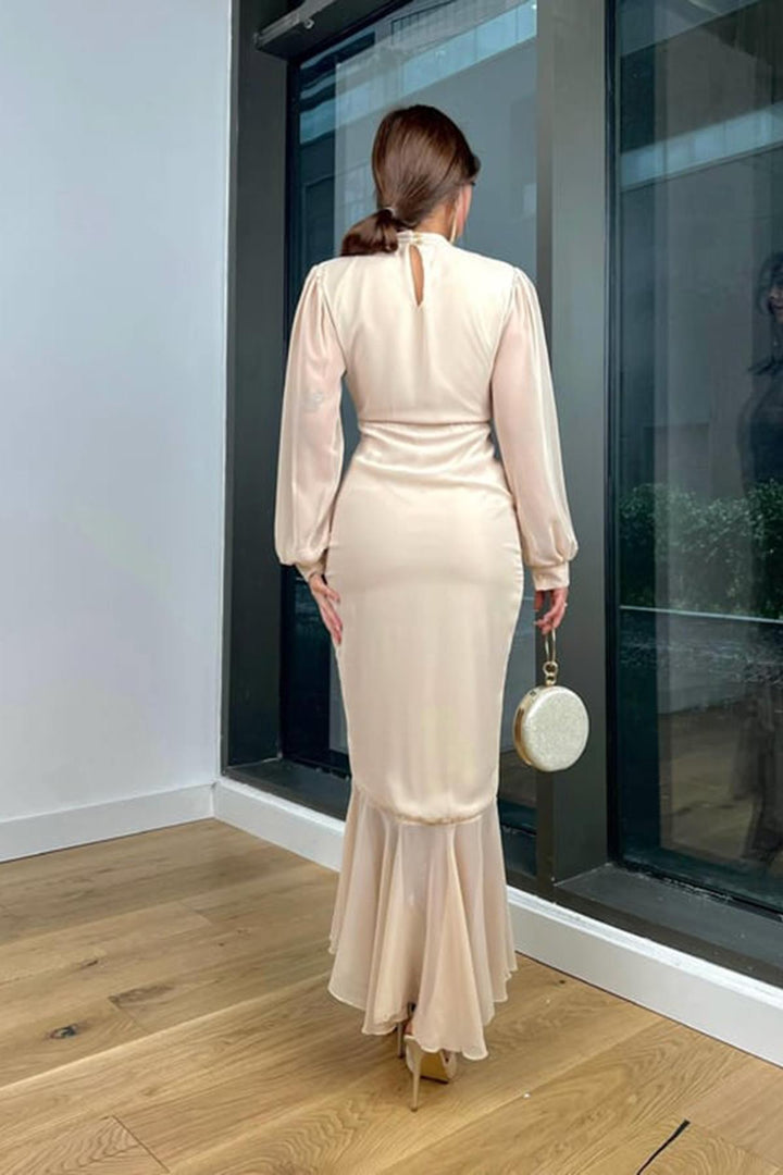 ELS Ruched Chiffon Dress - Beige - Teoloyucan