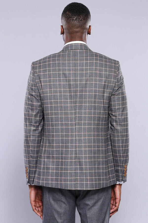 WSS Orange Vested Checked Grey Men Suit  - Wuppertal