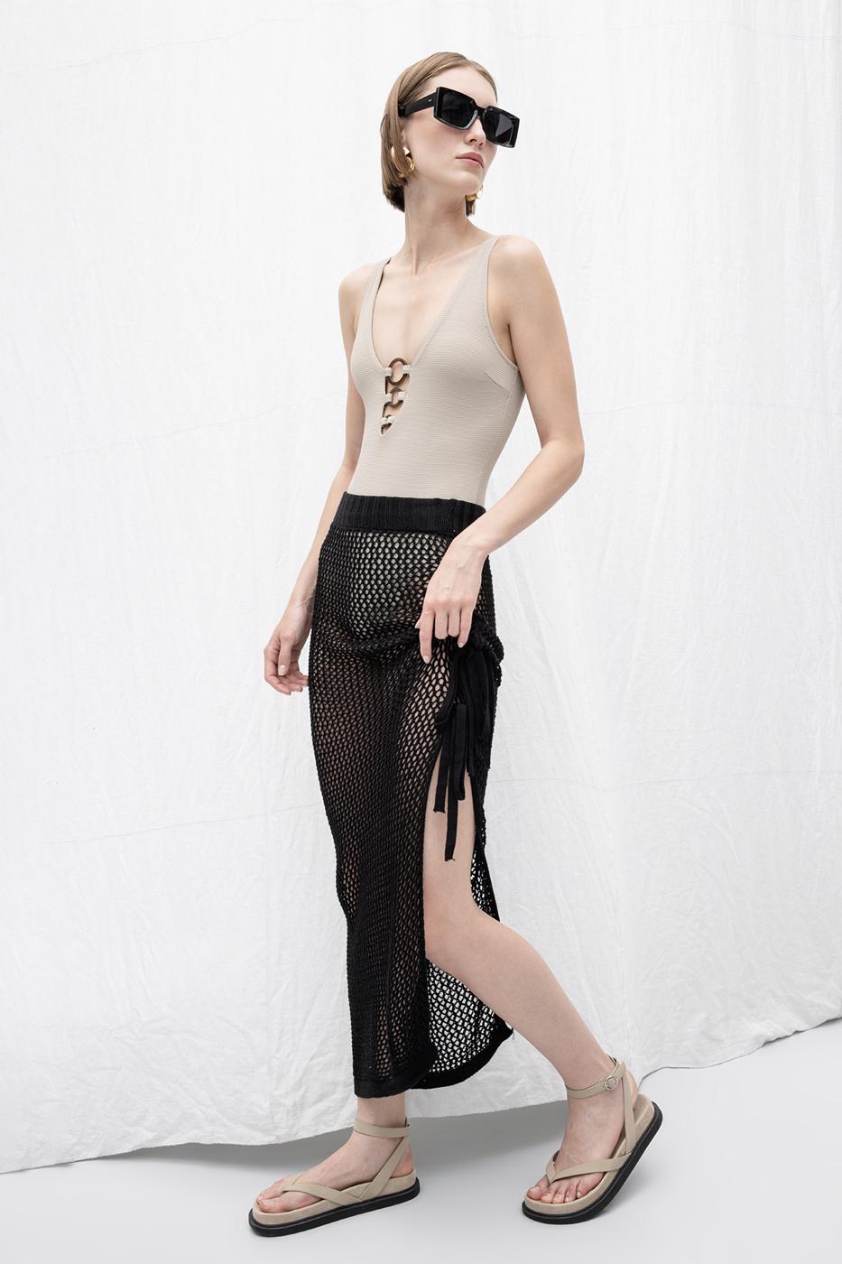 BSL Women Knitted Deep Slit Maxi Skirt - Barking