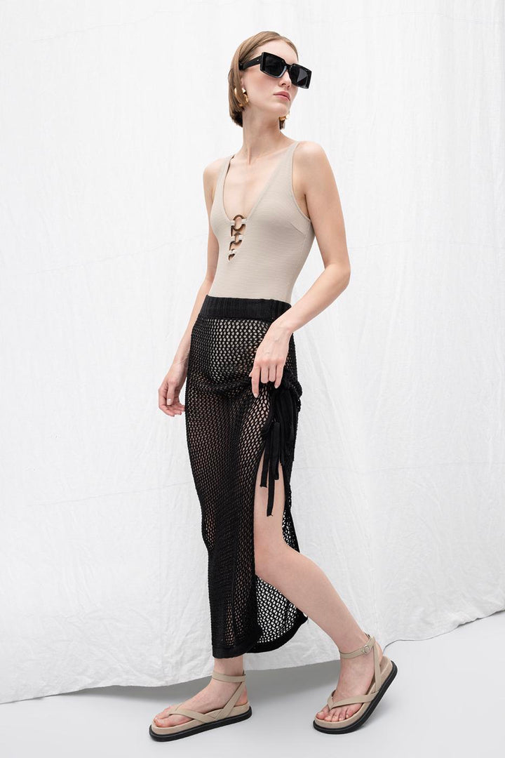 BSL Women Knitted Deep Slit Maxi Skirt - Barking