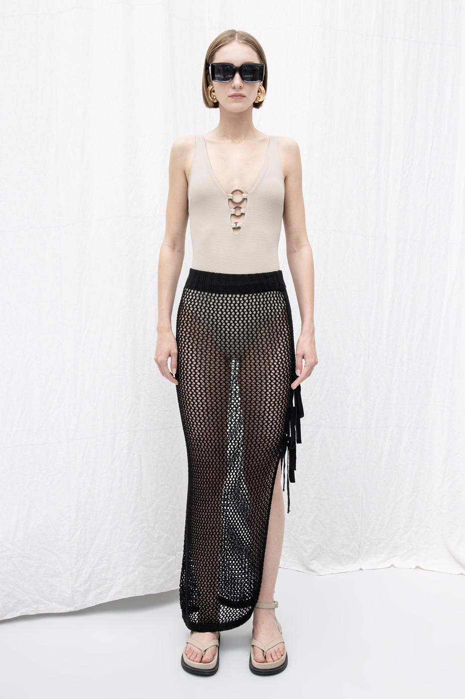 BSL Women Knitted Deep Slit Maxi Skirt - Barking