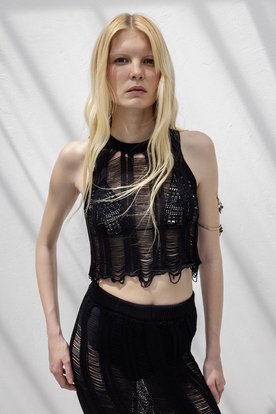 BSL Women Knitted Fishnet Crop Beach Blouse - Luhansk