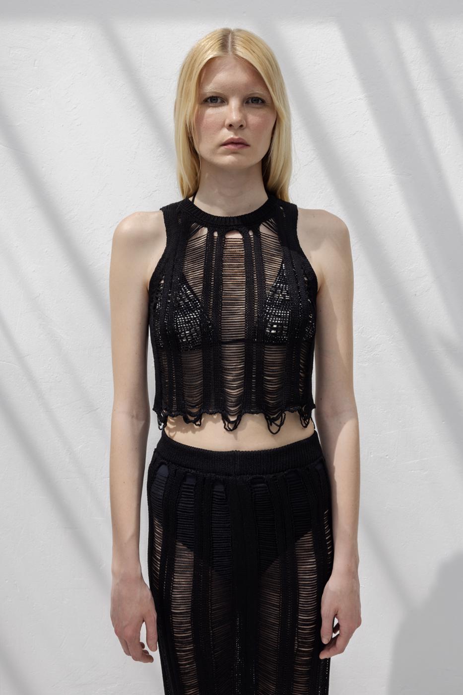 BSL Women Knitted Fishnet Crop Beach Blouse - Luhansk