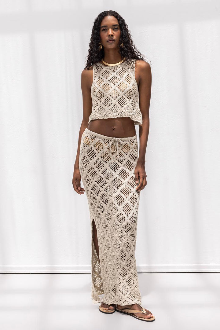 BSL Women Knitted Fishnet Maxi Beach Skirt - Nicolás Romero
