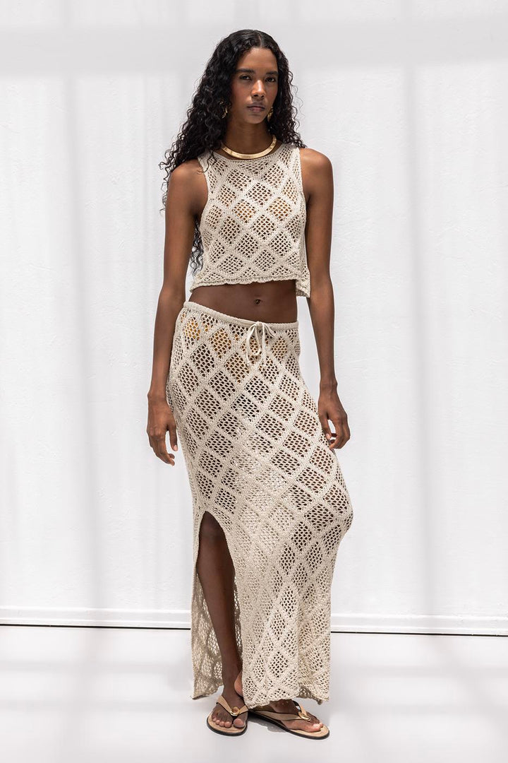 BSL Women Knitted Fishnet Maxi Beach Skirt - Nicolás Romero