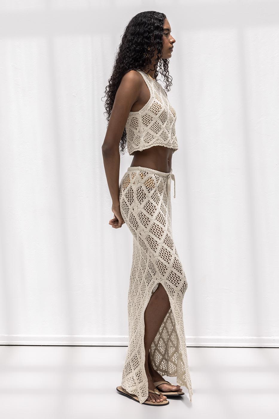 BSL Women Knitted Fishnet Maxi Beach Skirt - Nicolás Romero