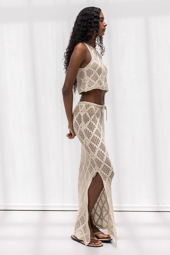 BSL Women Knitted Fishnet Maxi Beach Skirt - Nicolás Romero