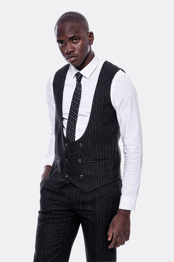WSS Striped Black Double Breasted Suit  - Springfield