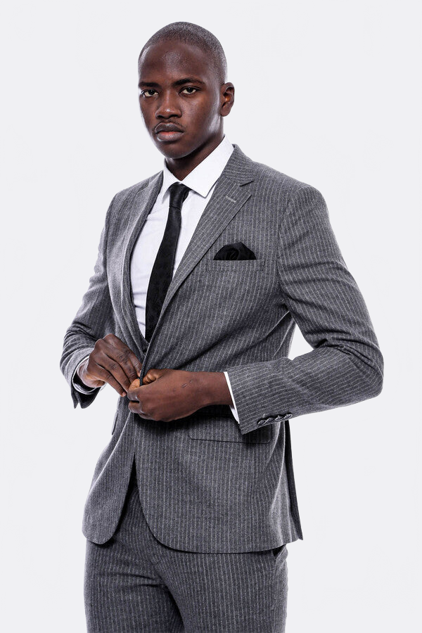 WSS Striped Grey Double Breasted Suit  - Walnut Creek