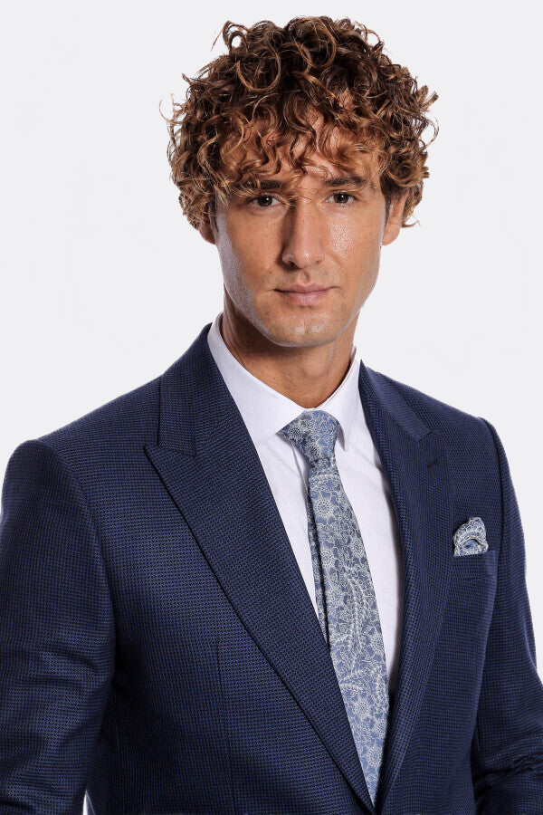WSS Two Piece Patterned Navy Blue Men Suit  - Redding