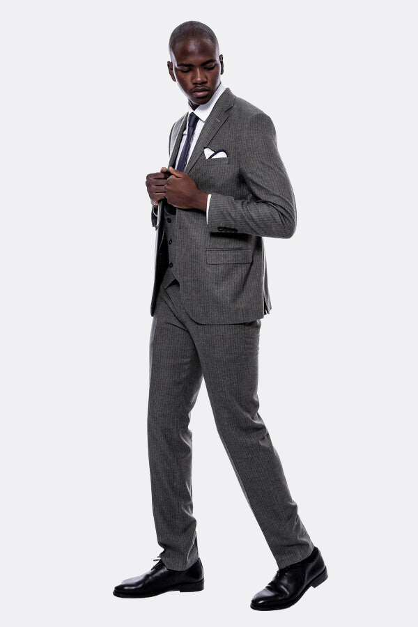 WSS Striped Dark Beige Double Breasted Suit  - Lenexa