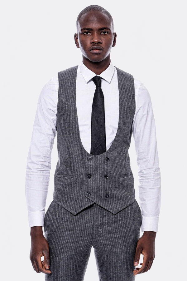 WSS Striped Grey Double Breasted Suit  - Walnut Creek