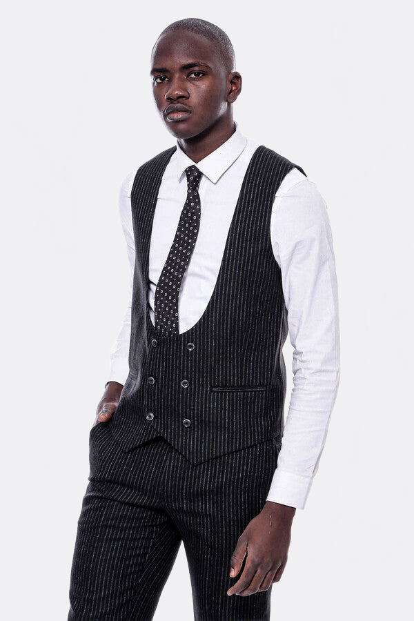 WSS Striped Black Double Breasted Suit  - Springfield