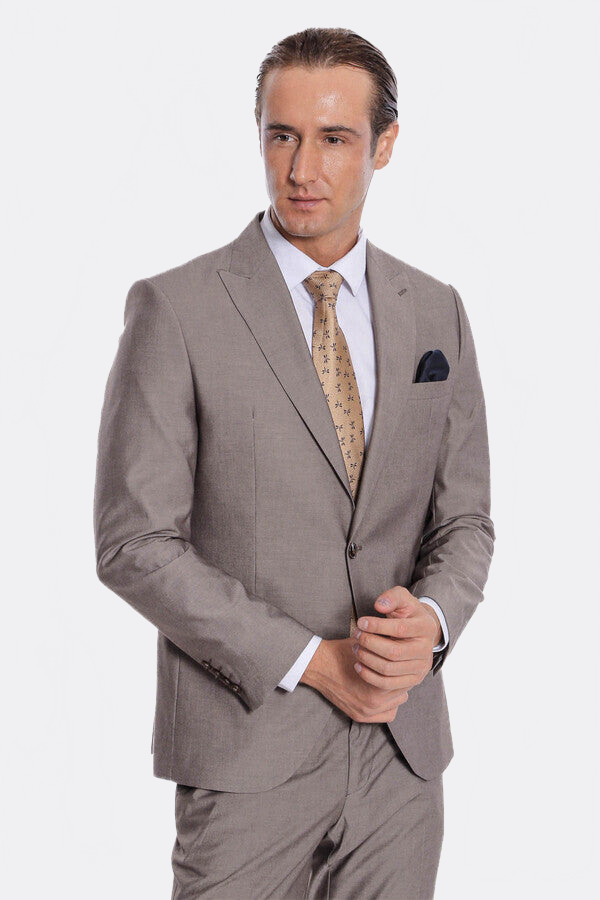 WSS Plain 2 Piece Slim Fit Light Brown Men Suit  - Longmont